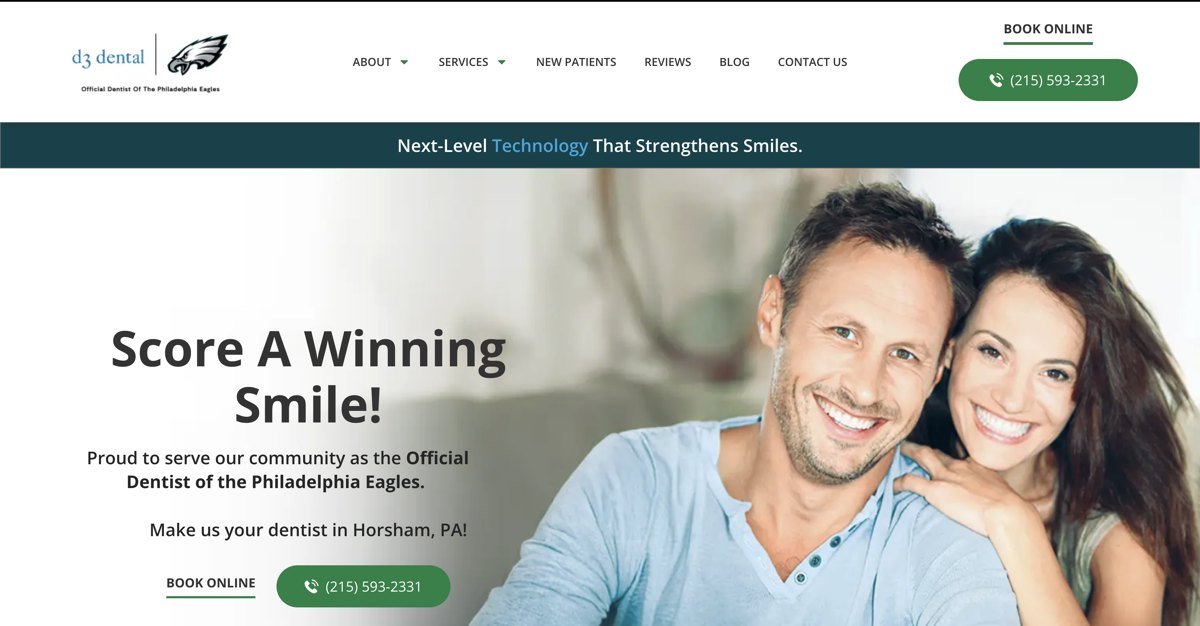 Screenshot of the D3 Dental website homepage